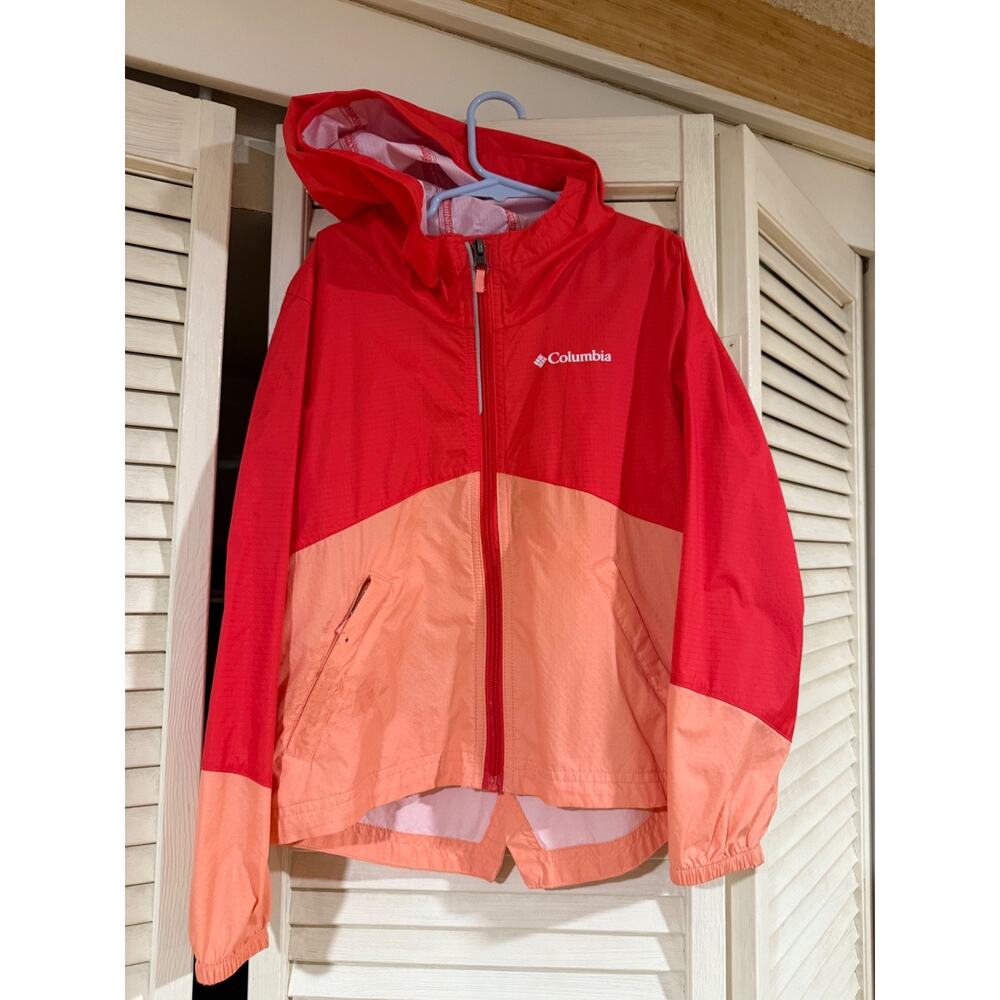 Columbia Girls Jacket Sz SMALL 7/8 Rain Shell Wind Breaker Full Zip Hood, 2989